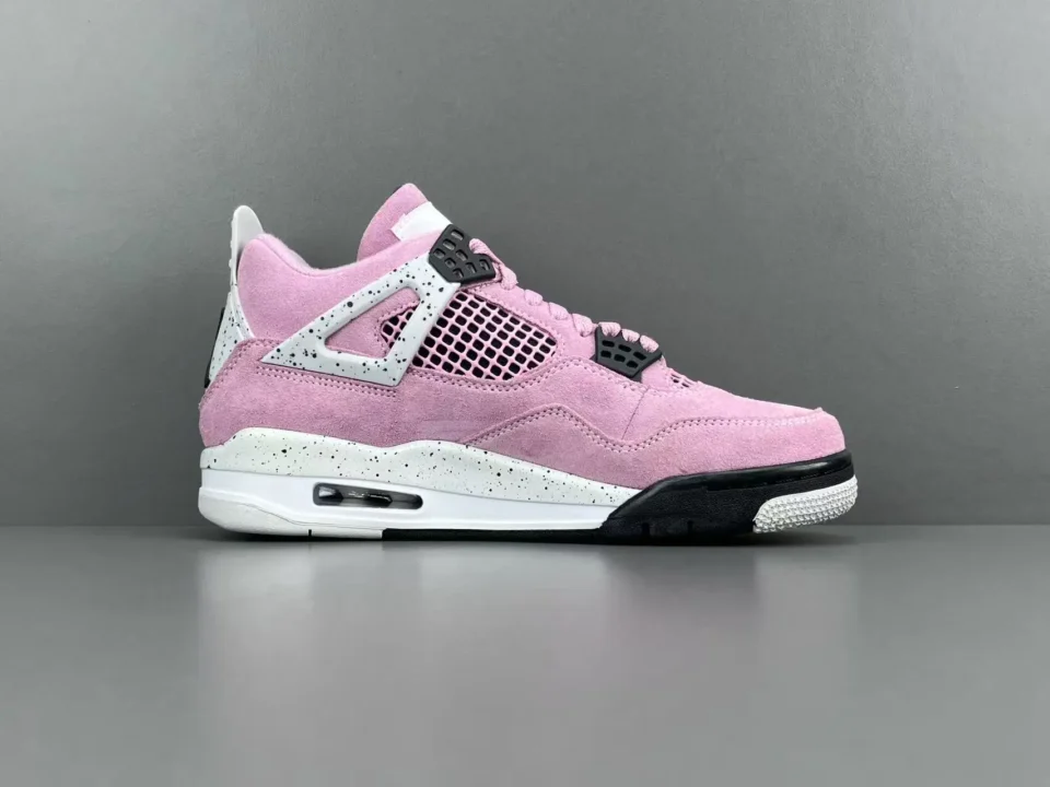 Nike Air Jordan 4 Retro Pink Suede white speckled midsole black outsole sneakers