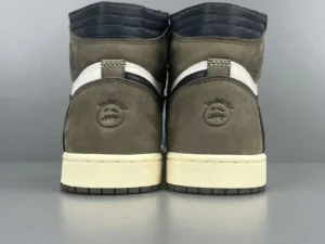 Travis Scott x Air Jordan 1 High OG Mocha dark brown white suede sneakers with stitched face logo