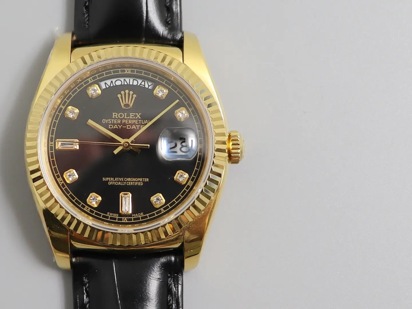 Rolex Day-Date Black Diamond 36MM Leather Strap Premium Edition