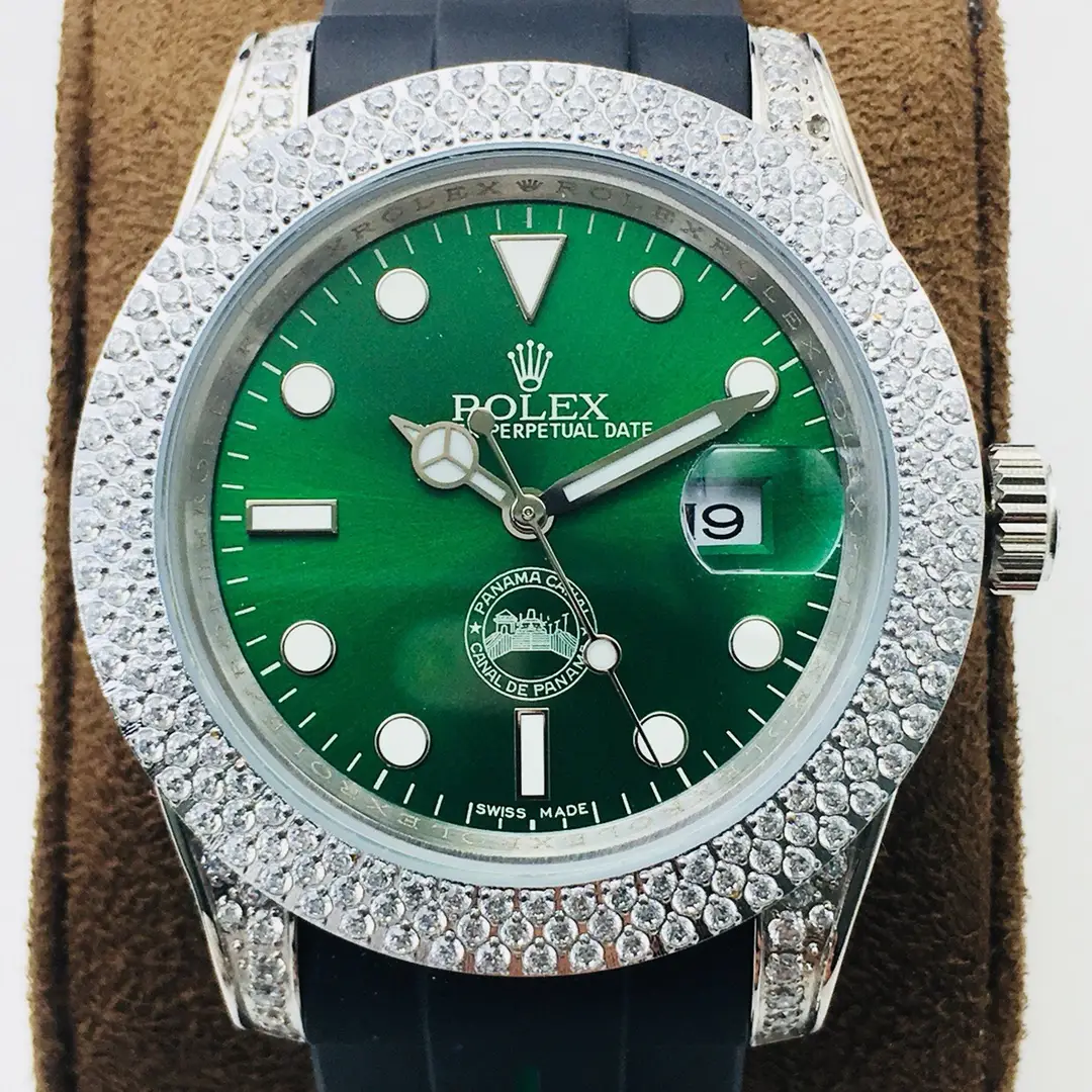 Rolex Submariner White Gold Blue Dial Dark Green Oysterflex Band Stunning