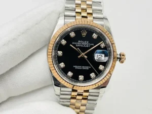 Fake Rolex Datejust Black Diamond Best Two Tone Jubilee Bracelet 36MM