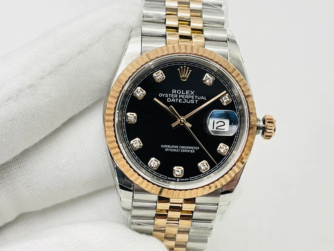 Fake Rolex Datejust Black Diamond Best Two Tone Jubilee Bracelet 36MM