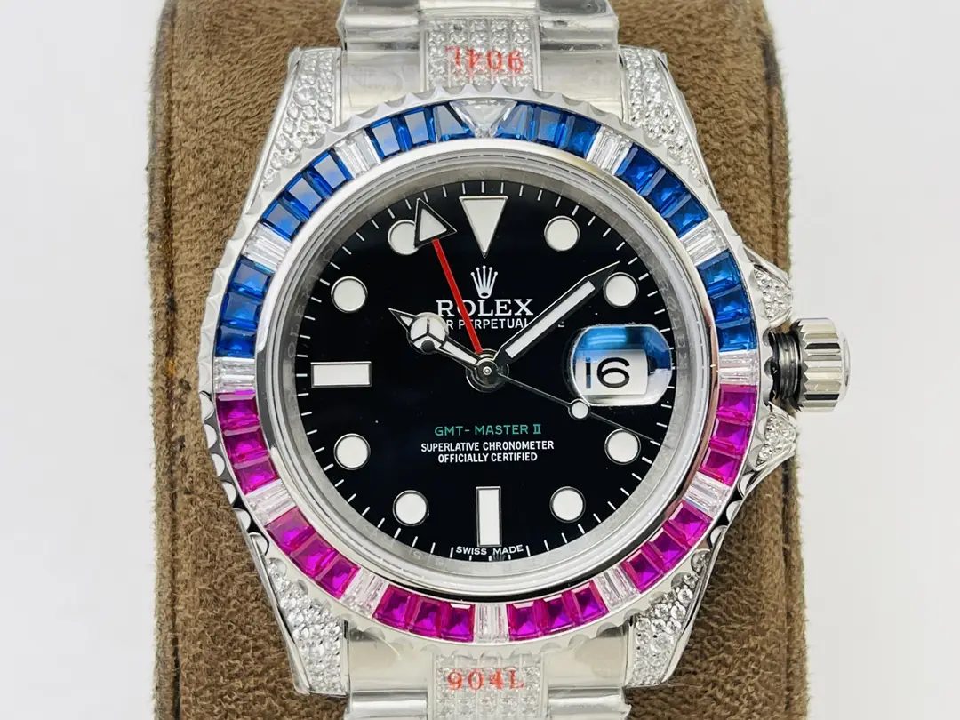 Rolex GMT-Master II 40 Mm Diamond Bezel Black Dial Oyster Pave Bracelet Stunning
