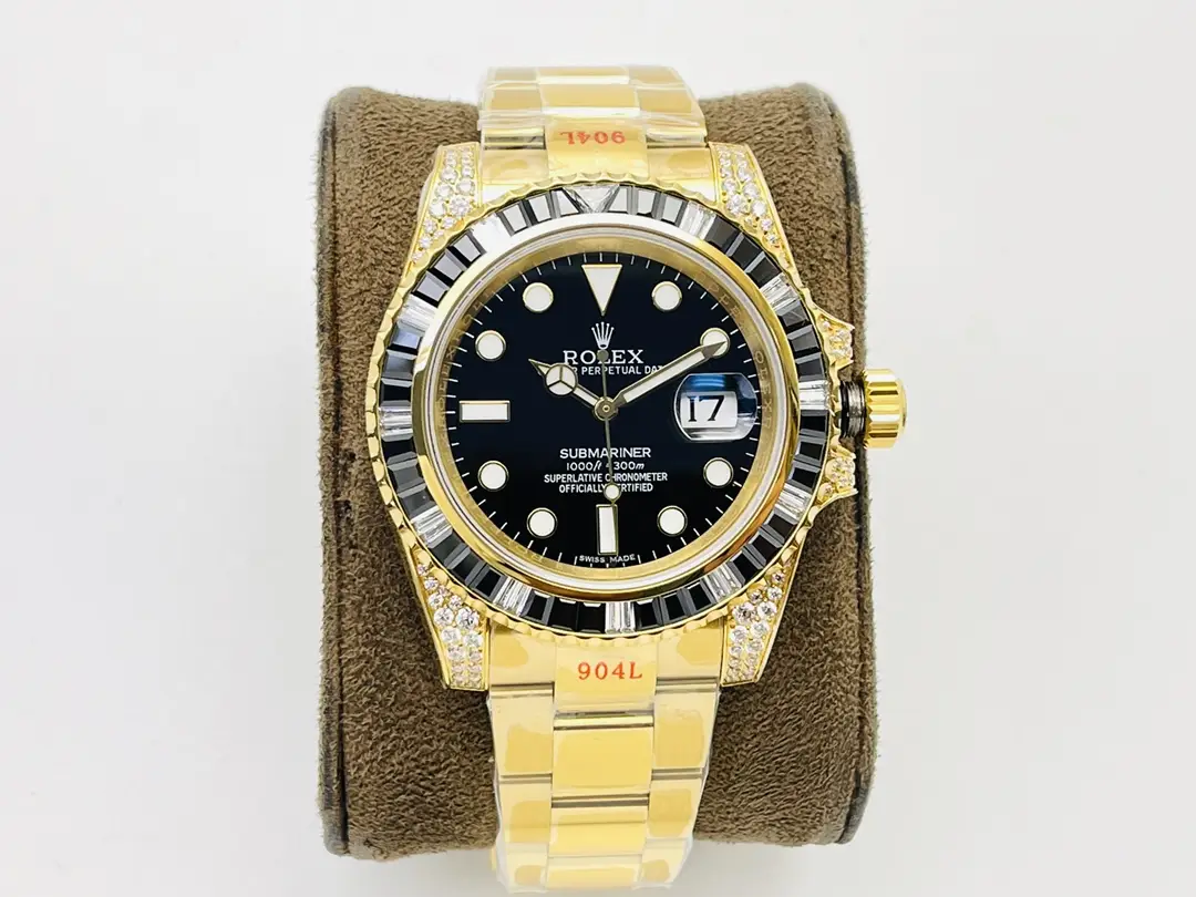 Fake Rolex GMT Master II Yellow Gold Black Diamond Best Oyster Bracelet 40MM