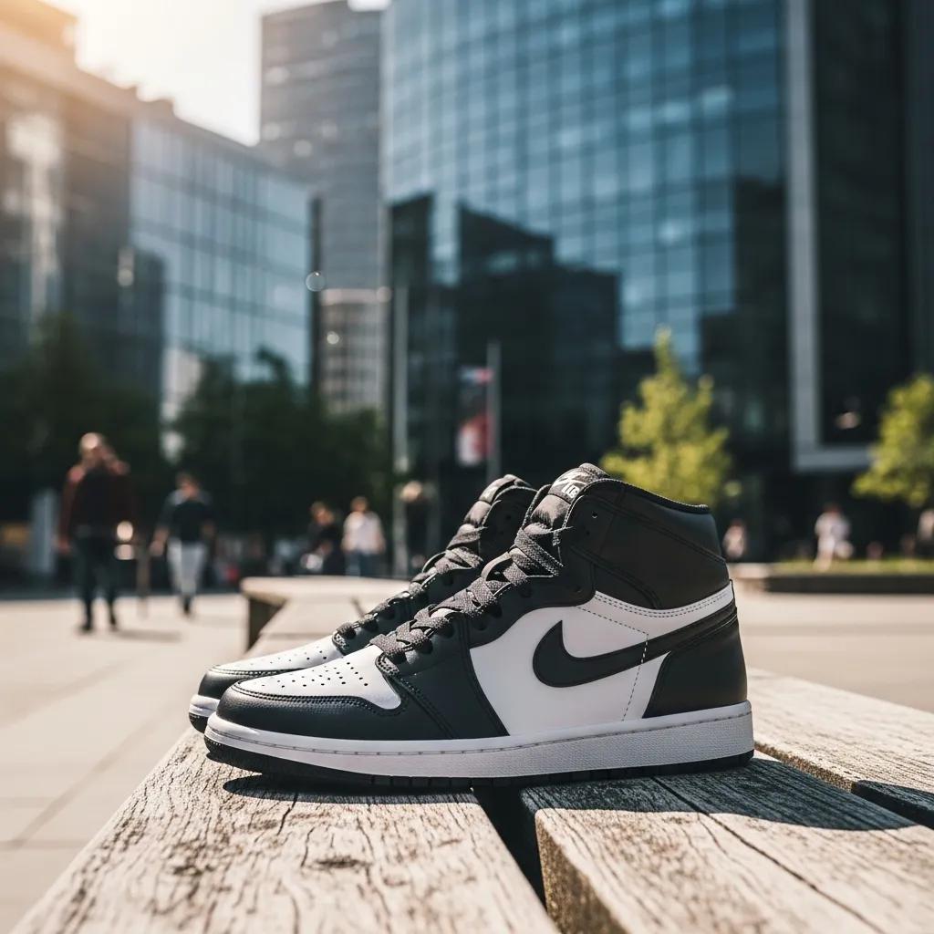 Stylish Jordan 1 replica sneakers displayed in an urban setting, emphasizing fashion and affordability