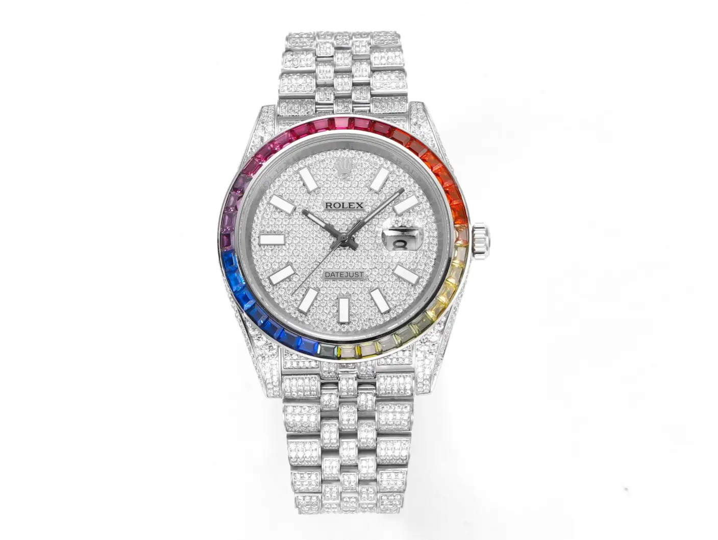Best Rolex Datejust Rainbow 41 replica 41MM Pavé Dial Silver Jubilee Bracelet Edition