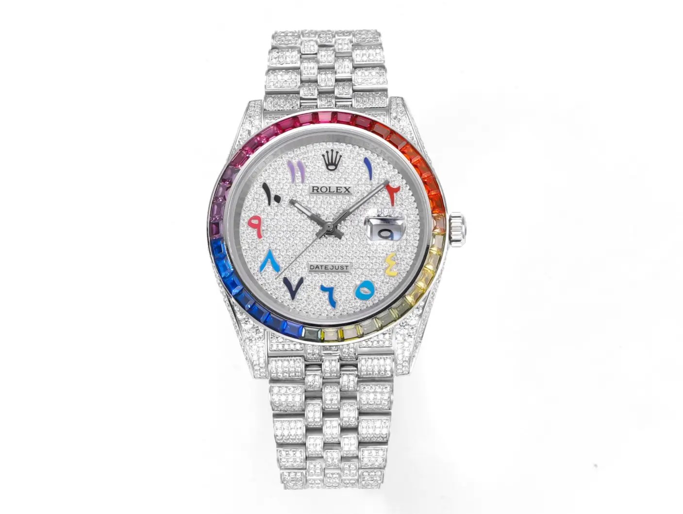 Best Rolex Datejust Rainbow Arabic replica 41MM Pavé Dial Silver Jubilee Bracelet Edition