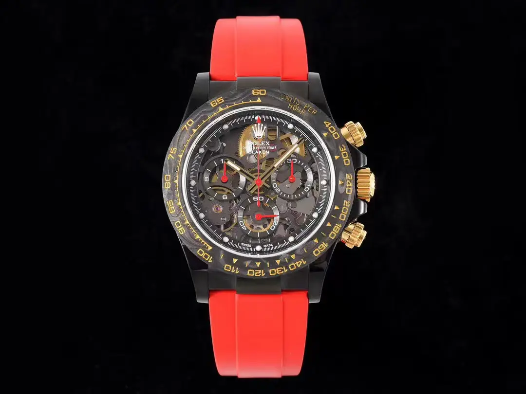 Bold red gold daytona replica 40MM Carbon Skeleton Edition