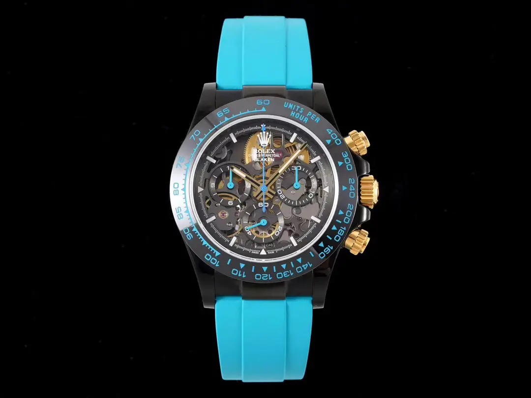 Best Rolex Daytona Skeleton PVD Cyan replica 40MM Rubber Strap Edition