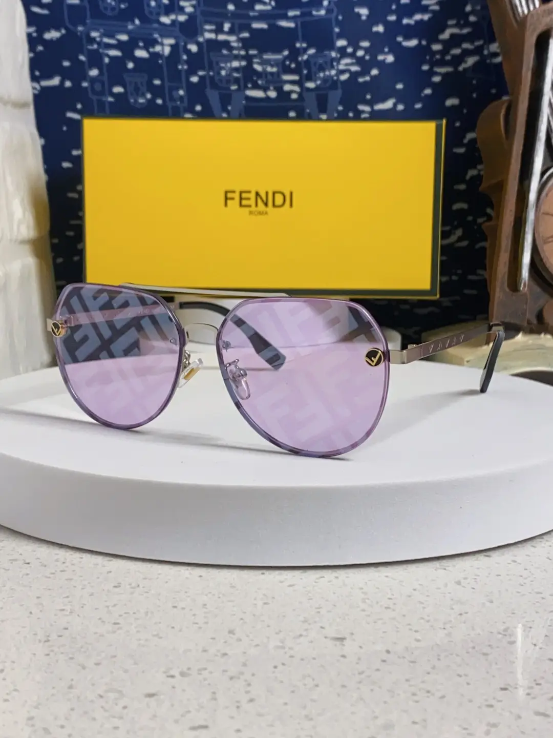 FENDI 2026 New Sunglasses Sunglasses Sunglasses Double Beam Pilot Frameless Ultra Light L