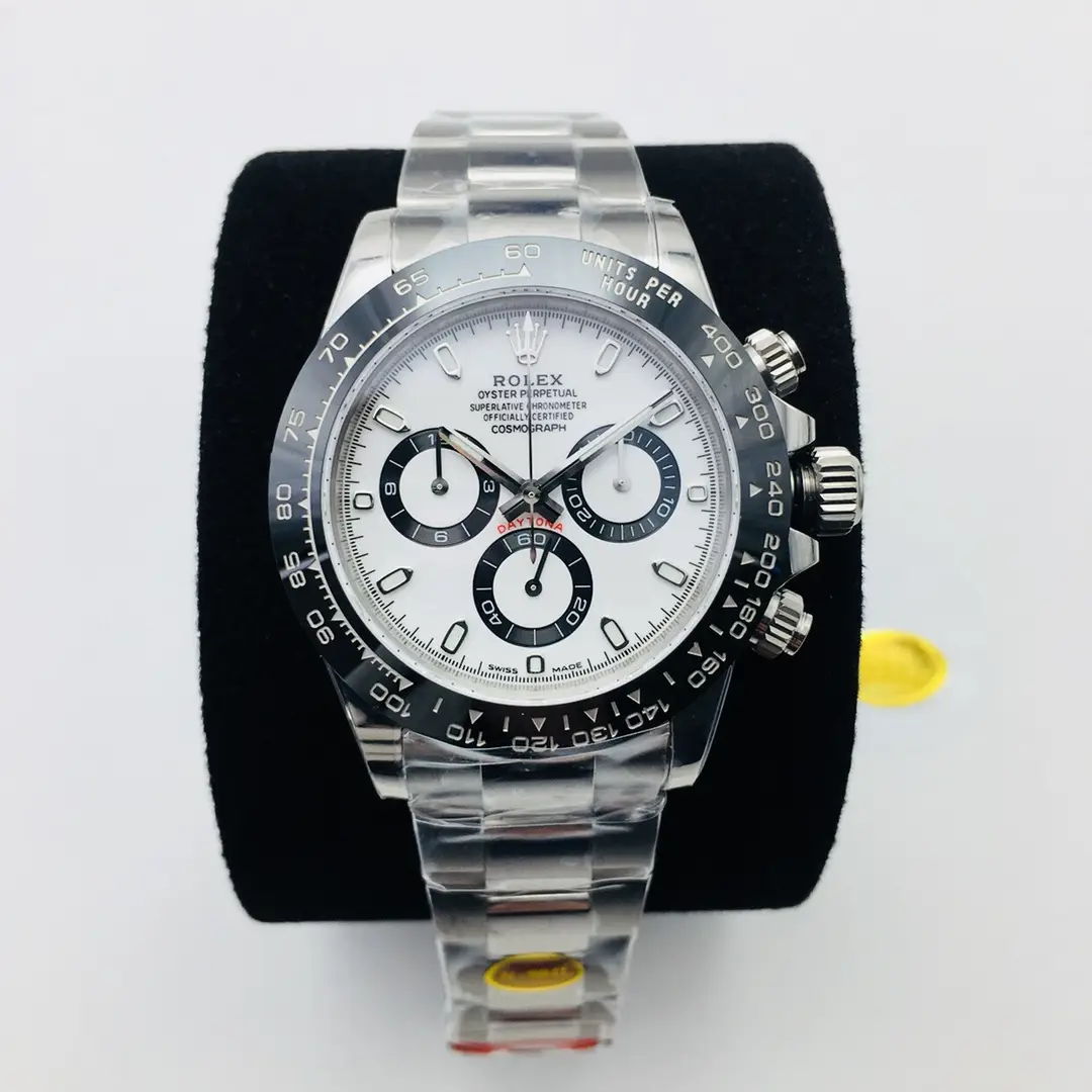 Rolex Cosmograph Daytona Replica Watch – White Panda Dial, Black Ceramic Tachymeter Bezel & Stainless Steel Oyster Bracelet