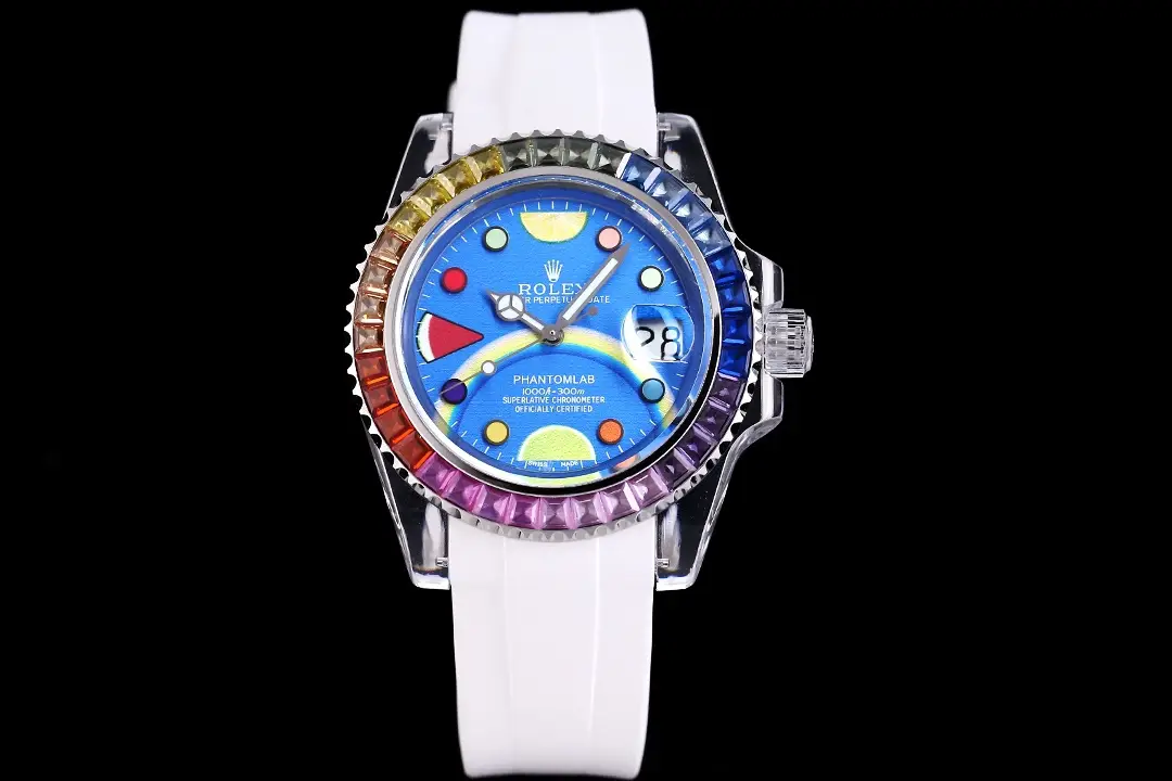 Playful phantom blue submariner replica 40MM Rainbow Crystal Edition