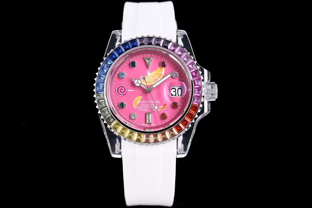 Glamorous pink submariner replica 40MM Rainbow Crystal Edition