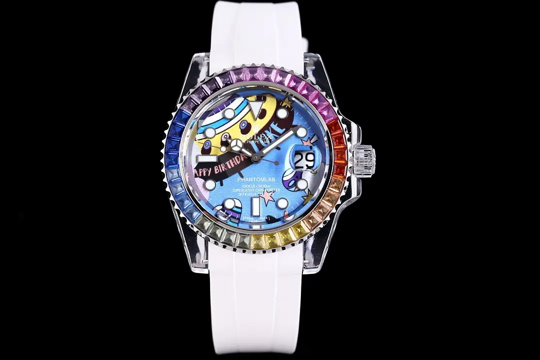 Premium Rolex Submariner Labubu Rainbow replica 40MM White Rubber Strap Edition