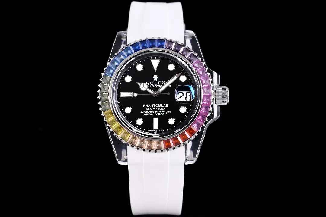 Premium Rolex Submariner Date Phantom Blue Rainbow replica 40MM White Rubber Strap Edition