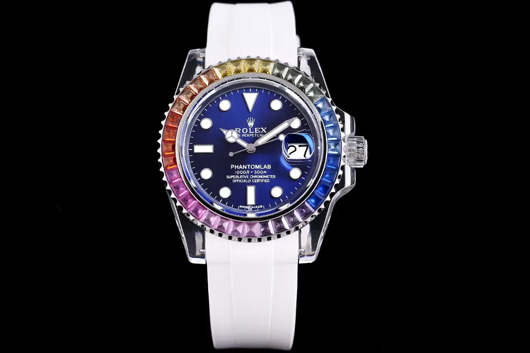 Premium Rolex Submariner Date Phantom Blue Rainbow replica 40MM White Rubber Strap Edition