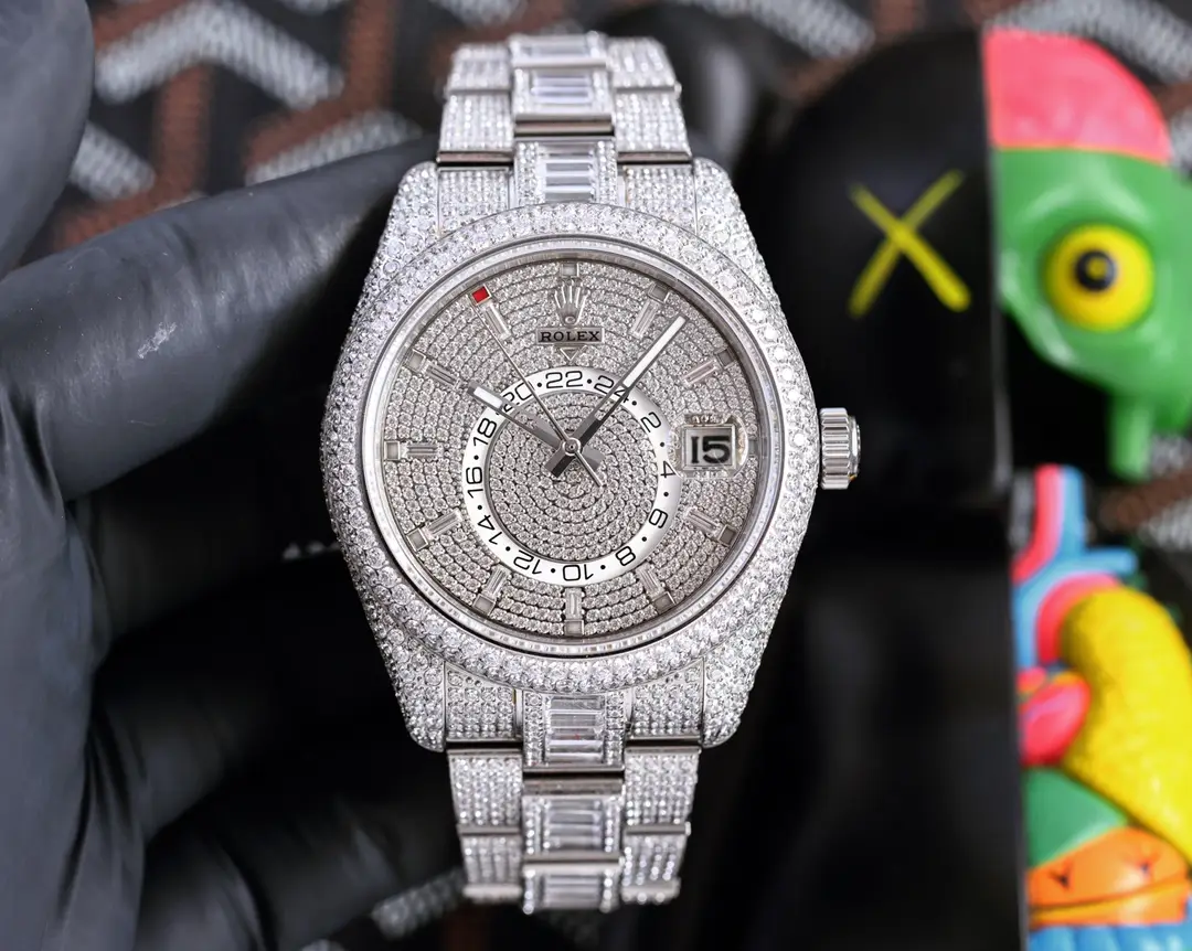 Dazzling iced sky dweller replica 42MM Full Diamond Edition