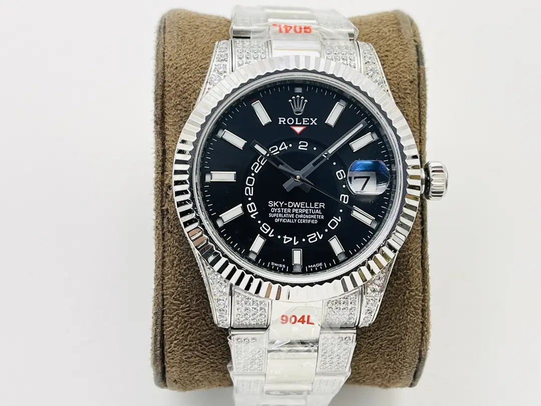 Fake Rolex Sky Dweller Diamond Best Black Dial Oyster Bracelet 42MM