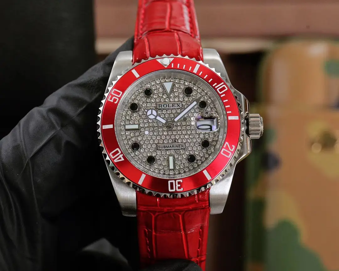 Striking red iced submariner replica 40MM Pavé Diamond Dial