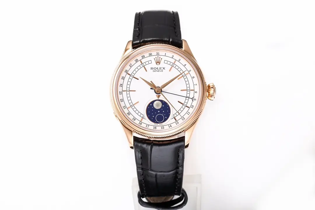Best Rolex Cellini Moonphase 50535 replica 39MM Black Leather Strap Edition