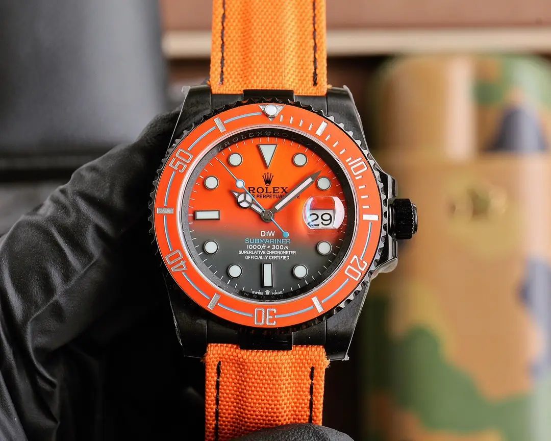 Best Rolex Submariner Persimmon Carbon replica 40MM Orange Fabric Strap Edition