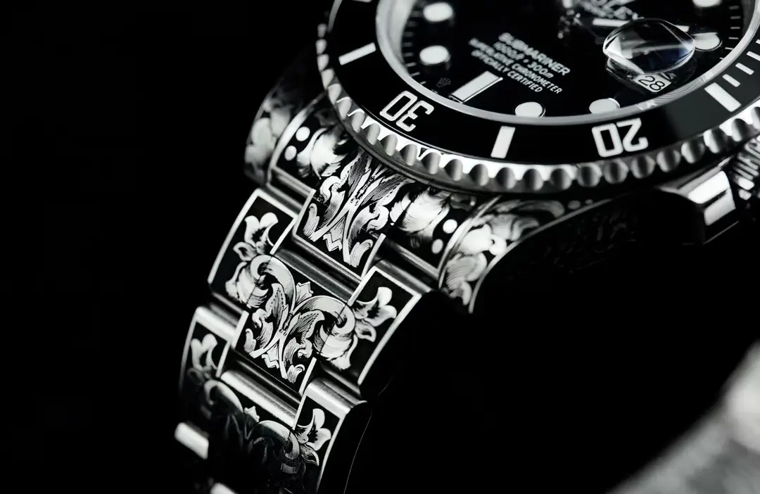Intricate engraved luxury watch close-up