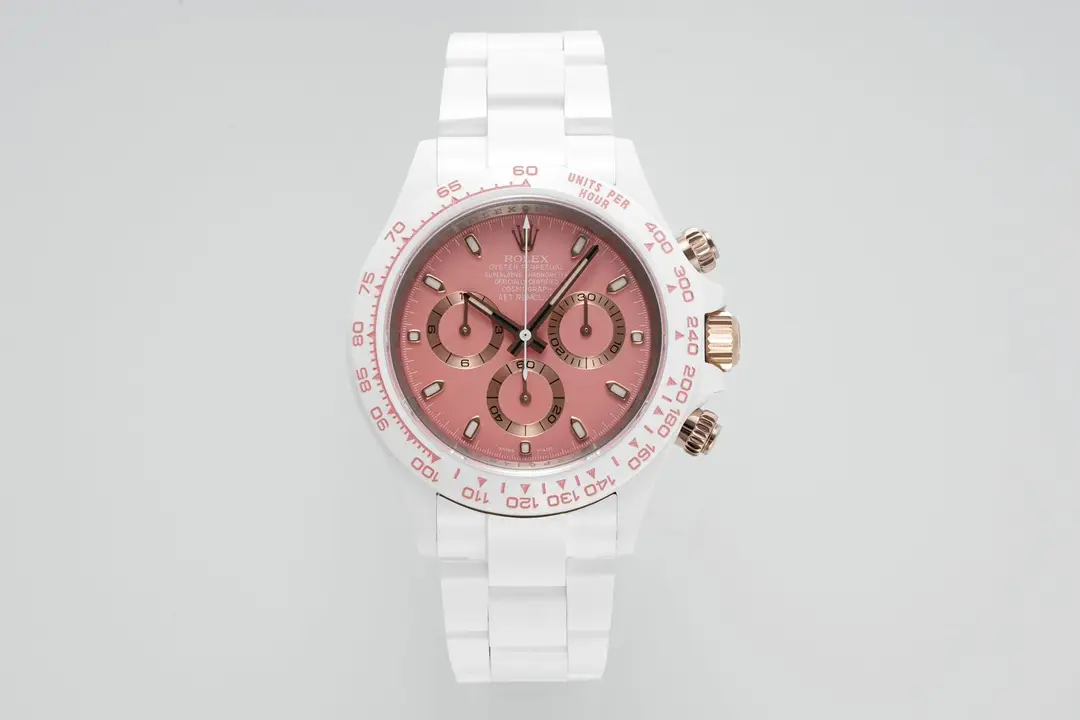 Premium Rolex Daytona Pink Ceramic replica 40MM White Ceramic Bracelet Edition
