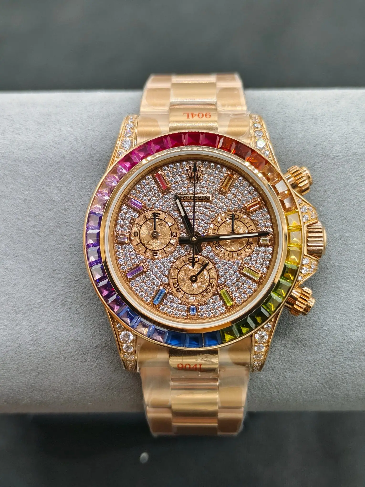 Premium Rolex Daytona Rainbow Iced Rose Gold replica 40MM Oyster Bracelet Edition