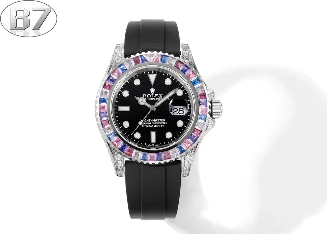 Best Rolex Yacht-Master Rainbow Diamond replica 40MM Black Rubber Strap Edition