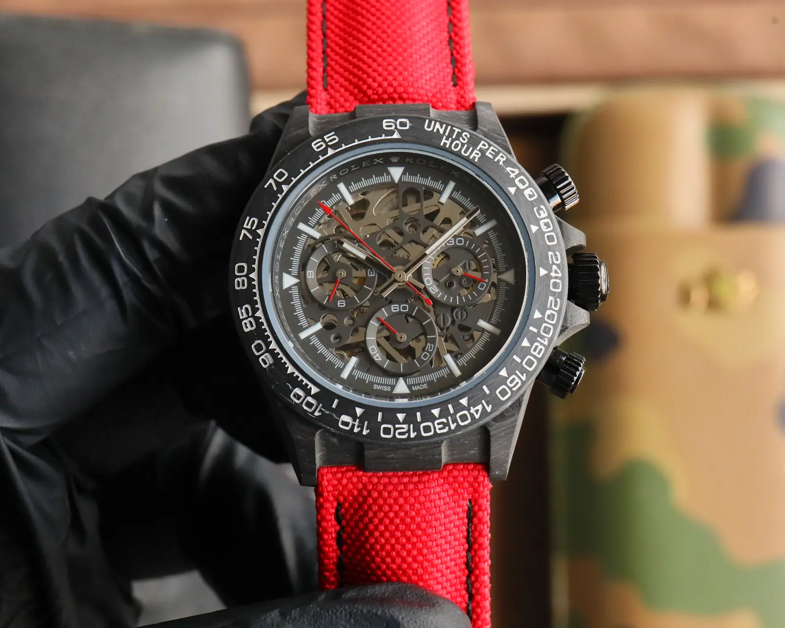 Powerful daytona skeleton carbon replica 40MM Red Strap Edition