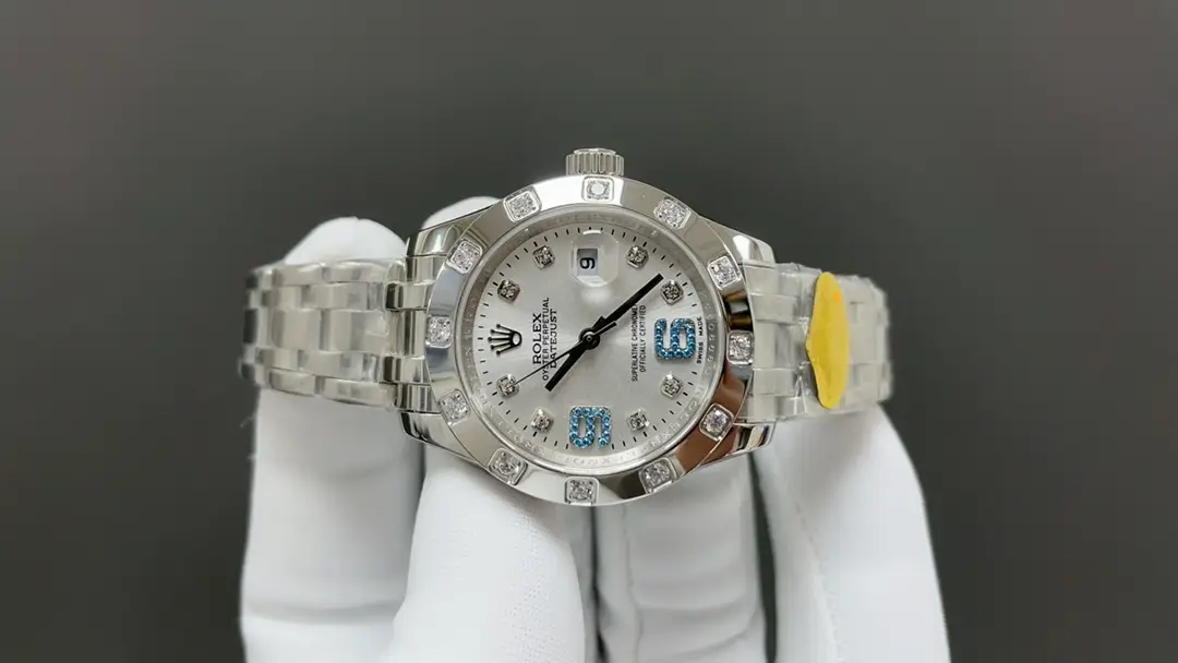 Luxury silver watch with diamonds