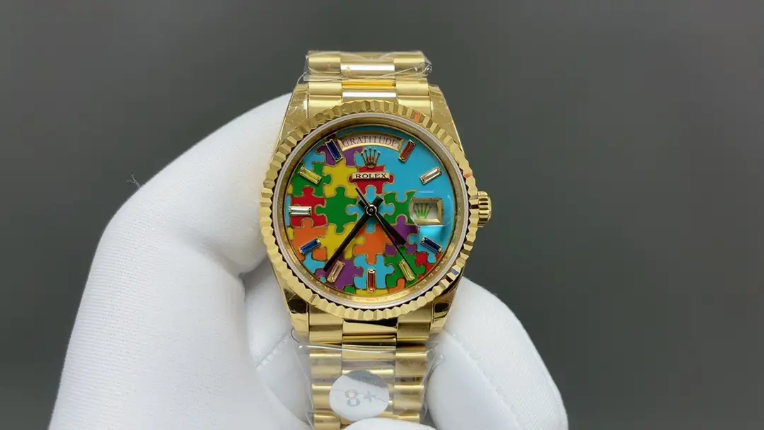 Jaw-Dropping yellow gold emoji puzzle replica 36MM 128238-0106
