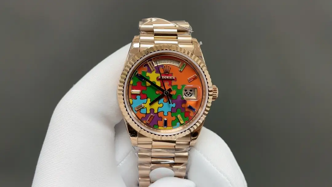 Magical emoji puzzle day date replica 36MM Rose Gold Edition