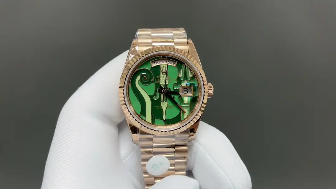 Remarkable day date violin dial replica 36MM Vienna Philharmonic Green Edition