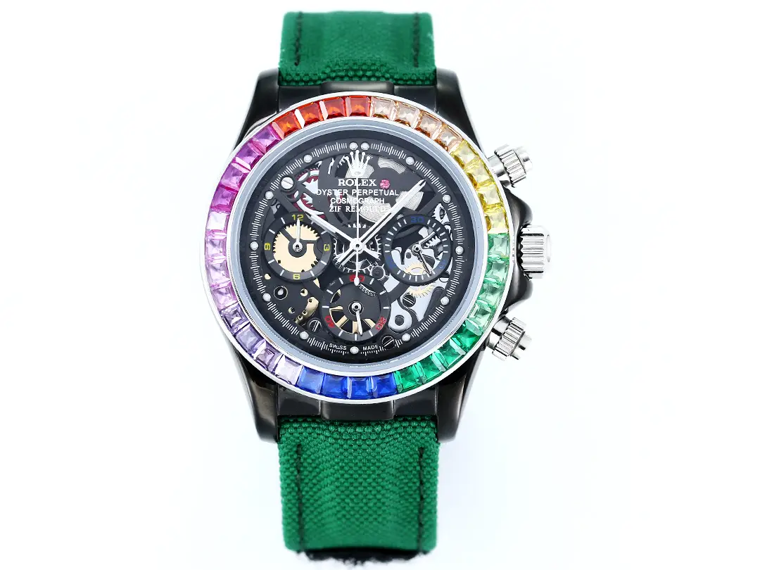 Premium Rolex Daytona Rainbow Skeleton Green Strap replica 40MM Fabric Strap Edition