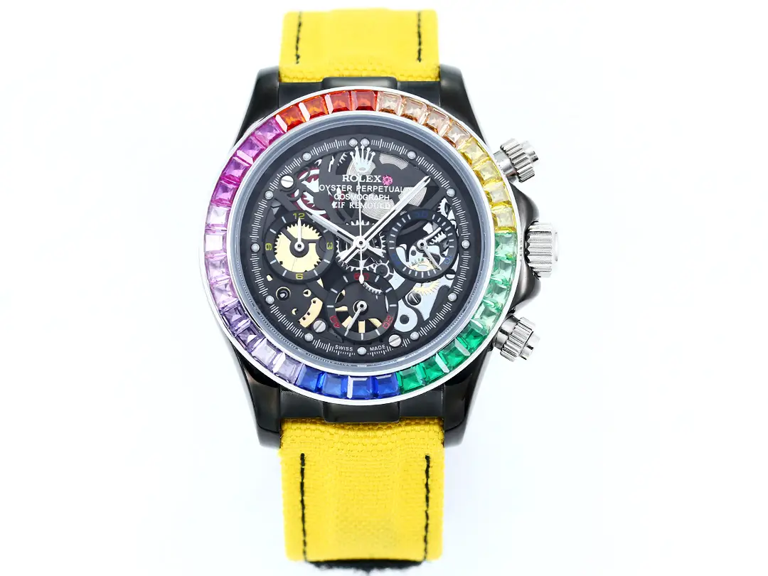 Premium Rolex Daytona Rainbow Skeleton Yellow Strap replica 40MM Rubber Strap Edition