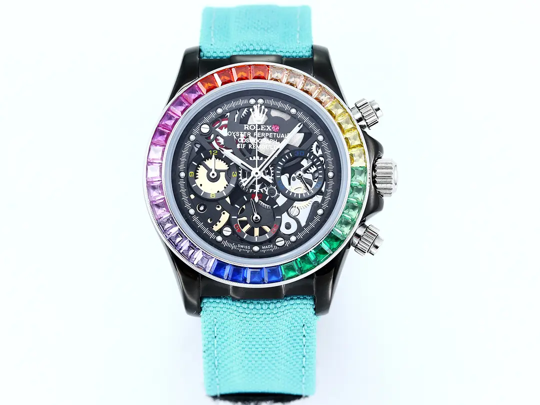 Premium Rolex Daytona Rainbow Skeleton Blue Strap replica 40MM Fabric Strap Edition