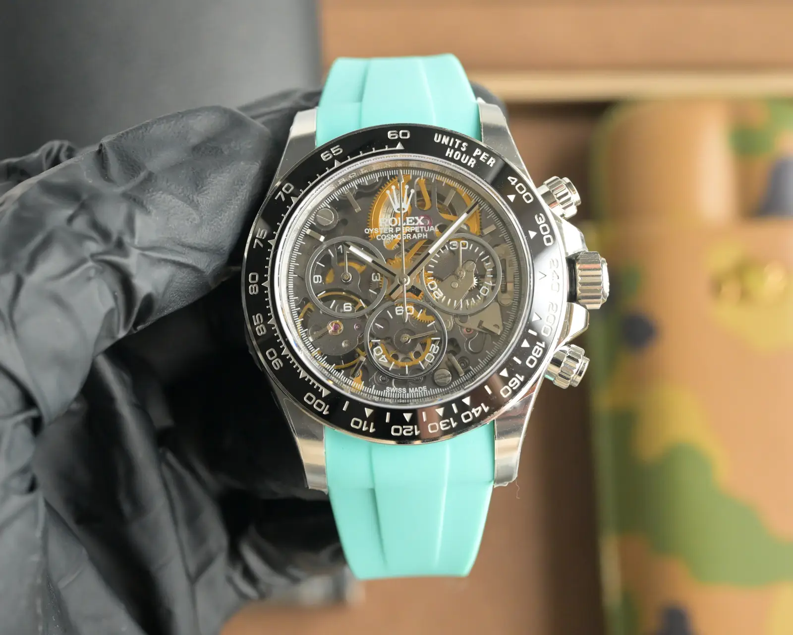 Electrifying daytona carbon skeleton replica 40MM Tiffany Strap Edition