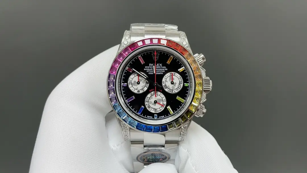 Premium Rolex Daytona Rainbow White Gold replica 40MM Oyster Bracelet Edition