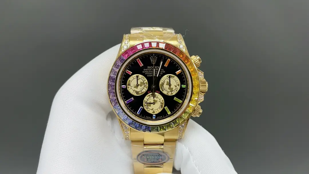 Premium Rolex Daytona Rainbow Yellow Gold replica 40MM Oyster Bracelet Edition