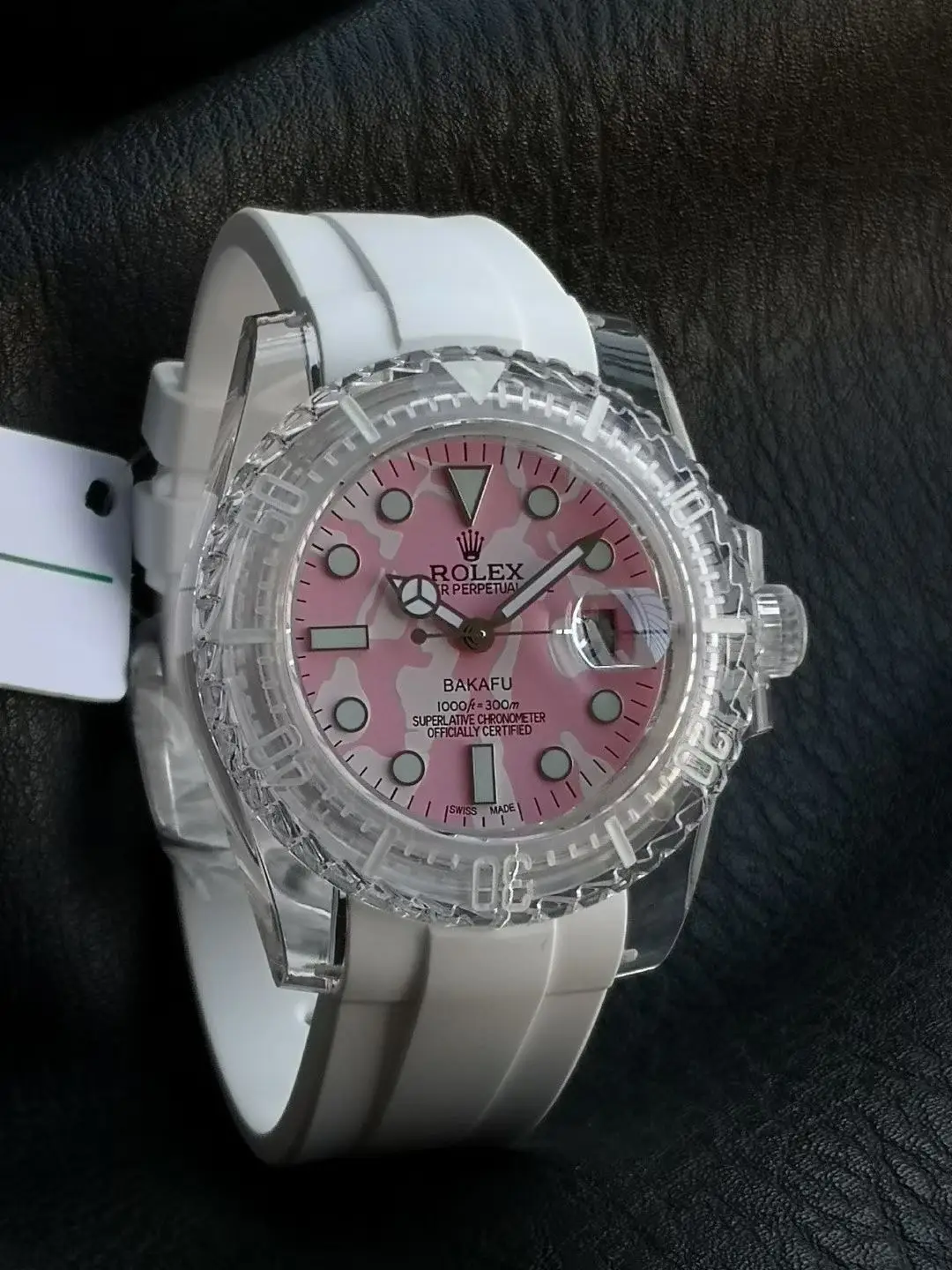 Premium Rolex Submariner Date Phantomlab Pink Camo replica 40MM White Rubber Strap Edition