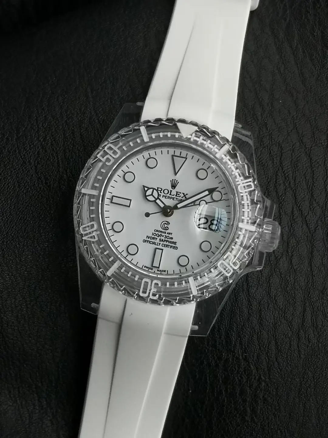 Premium Rolex Submariner Date Phantomlab Transparent White replica 40MM White Rubber Strap Edition