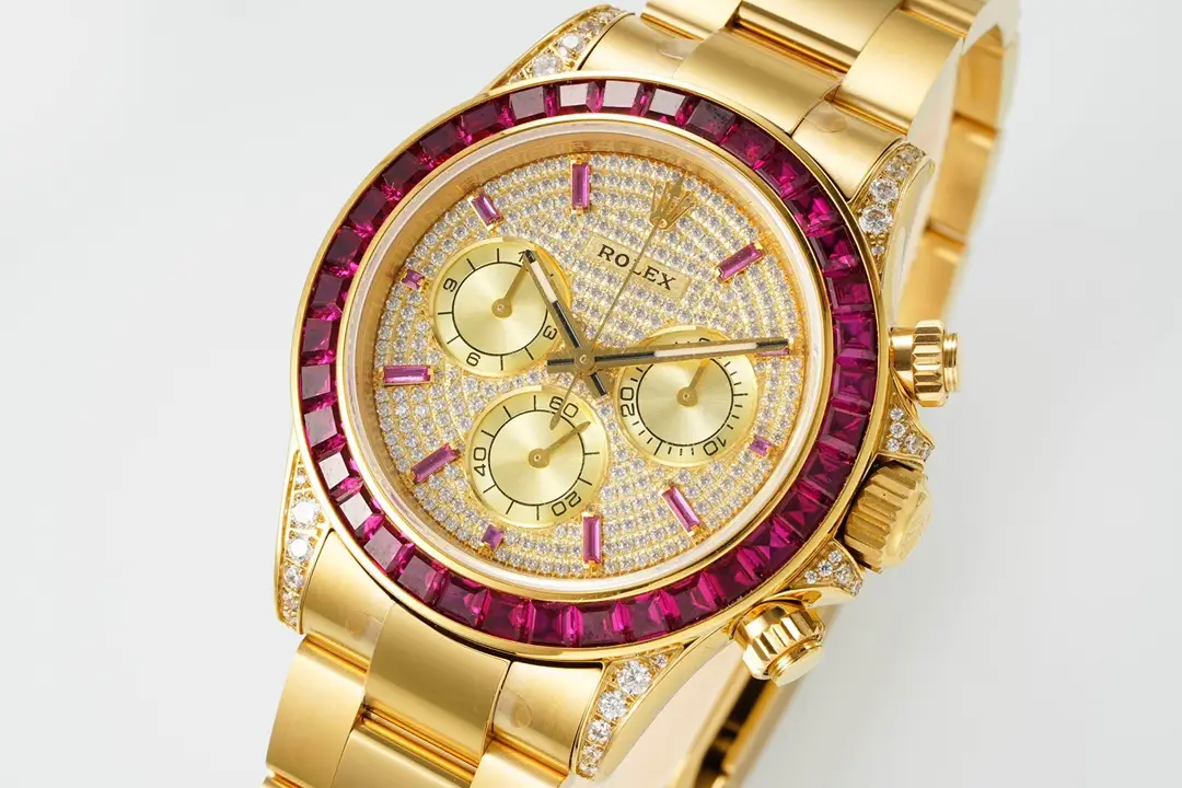 Premium Rolex Daytona Pink Sapphire Gold Iced replica 40MM Oyster Bracelet Edition
