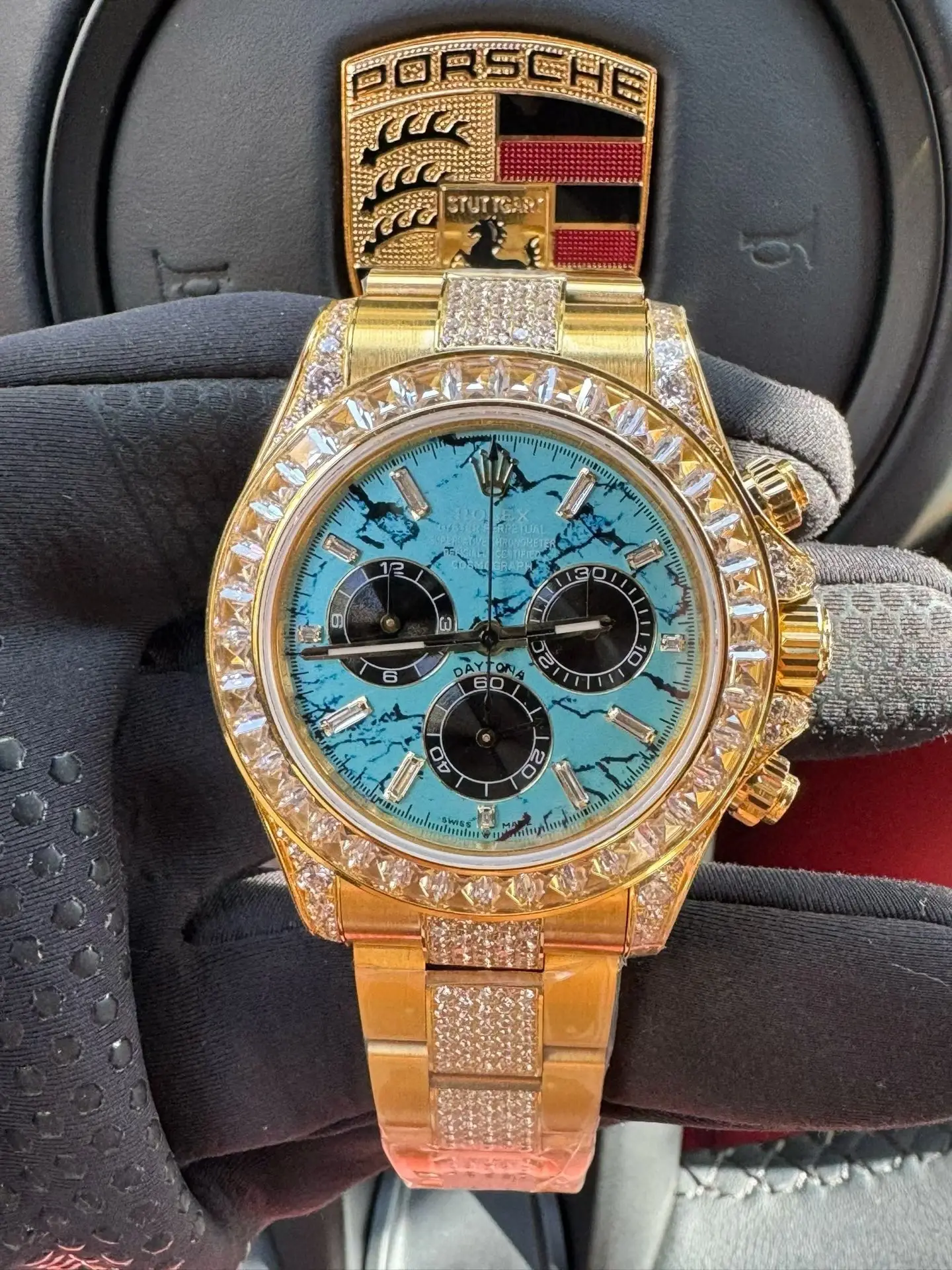 Exclusive turquoise gold daytona replica 40MM Off-Catalogue Diamond Edition