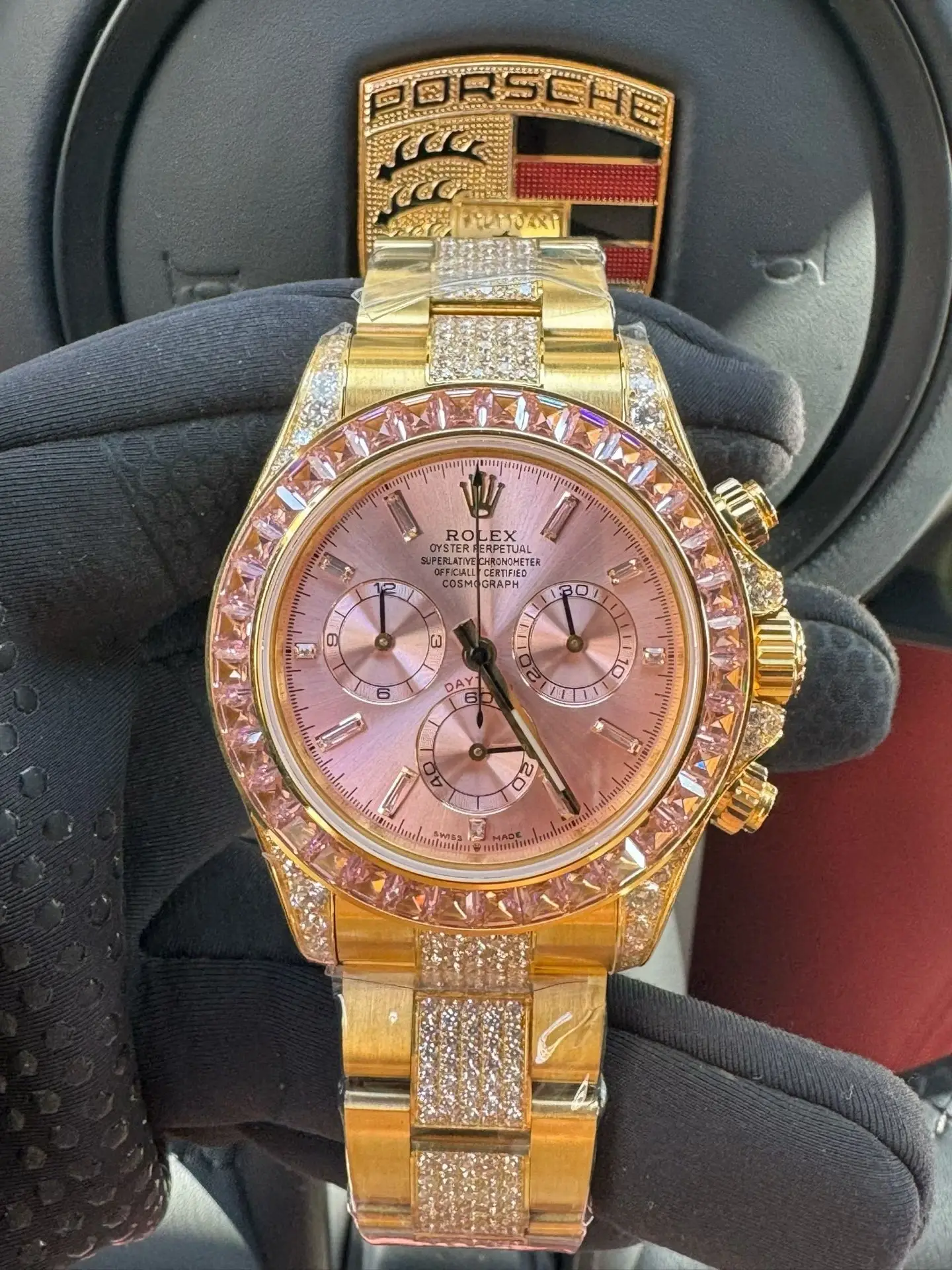 Best Rolex Daytona Rainbow Pink replica 40MM Gold Oyster Bracelet Edition
