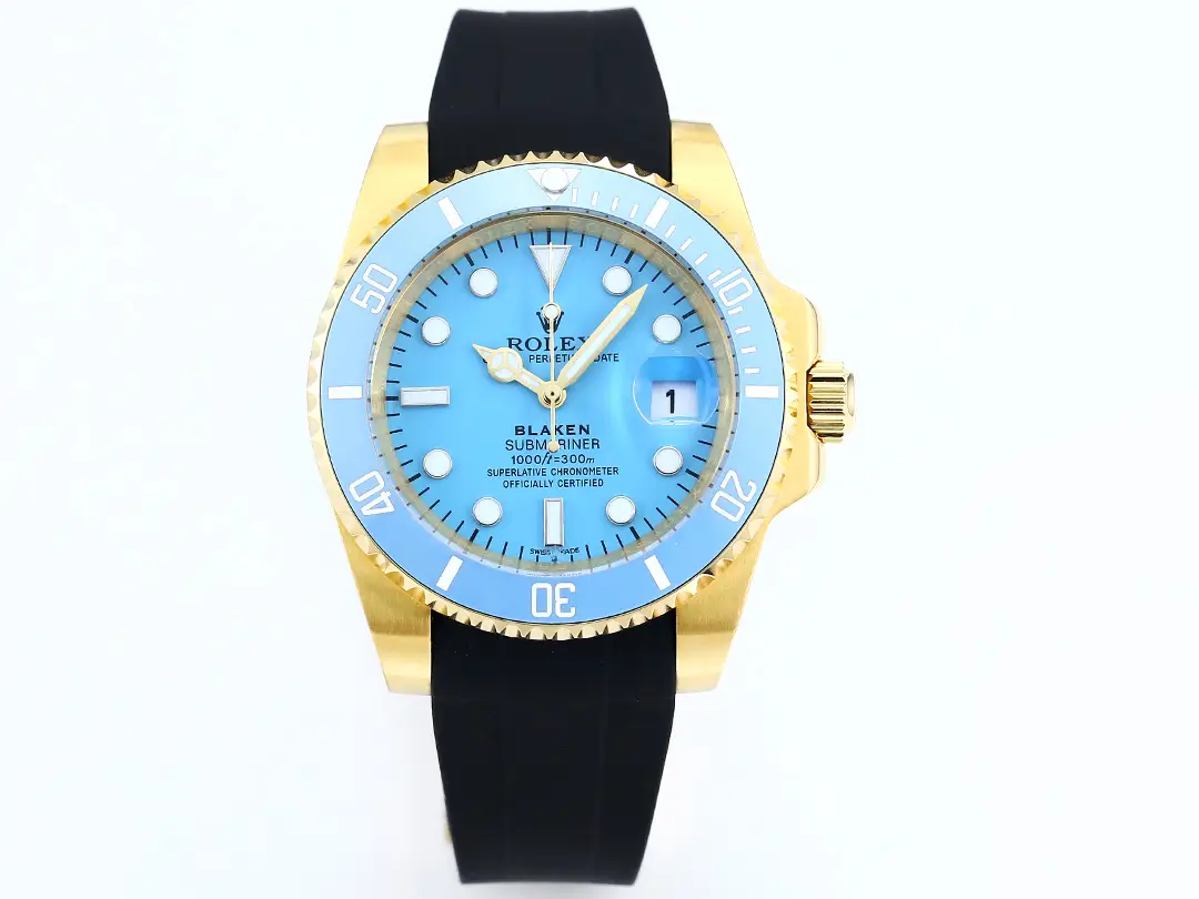 Premium Blaken Rolex Submariner Tiffany Rose Gold replica 40MM Black Rubber Strap Edition