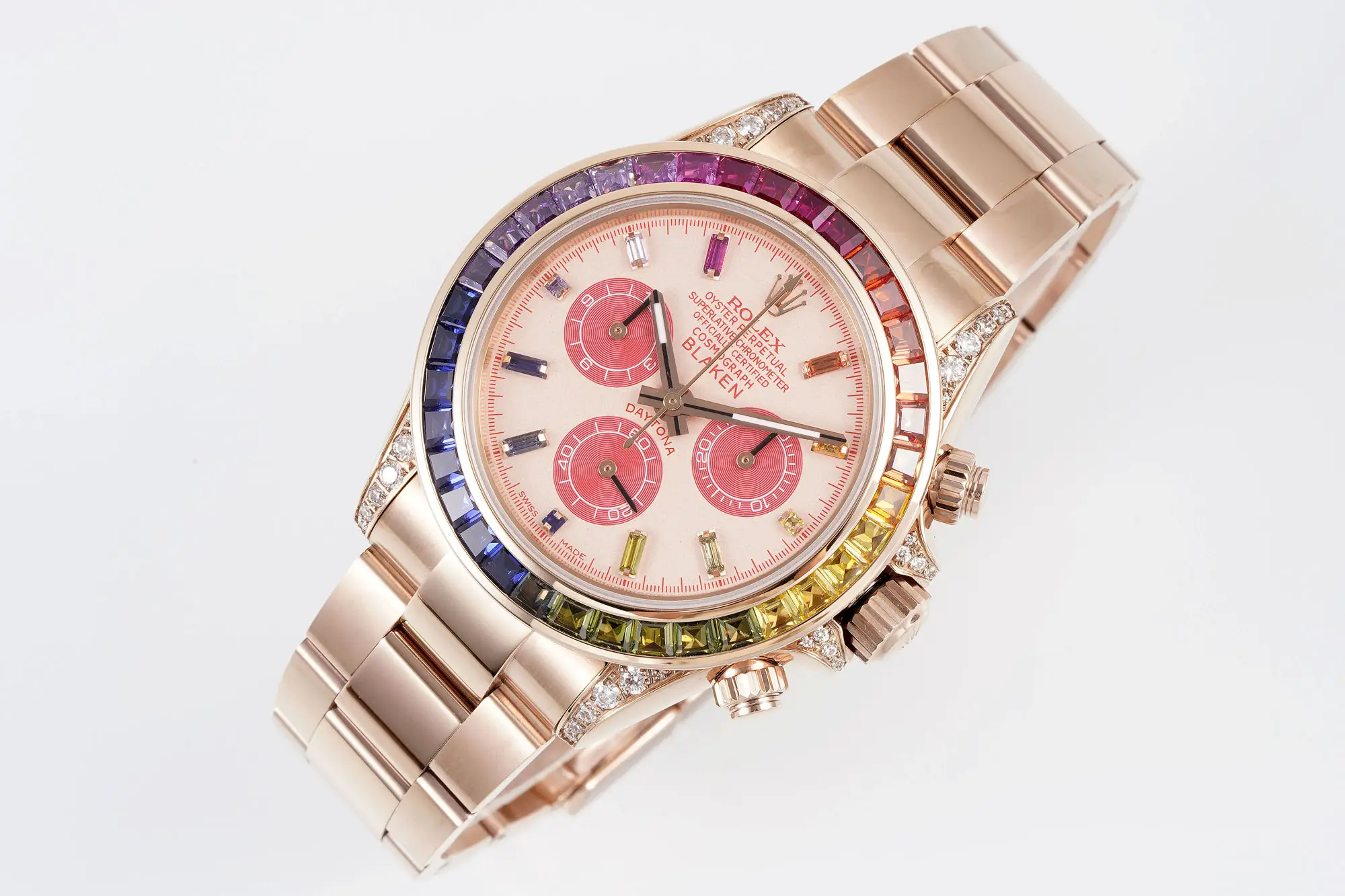 Best Rolex Daytona Rainbow Rose Gold replica 40MM Oyster Bracelet Edition