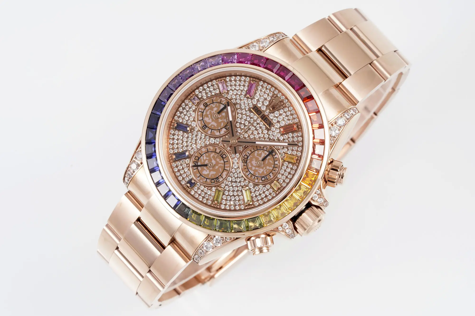 Best Rolex Daytona Rainbow Iced Rose Gold replica 40MM Oyster Bracelet Edition