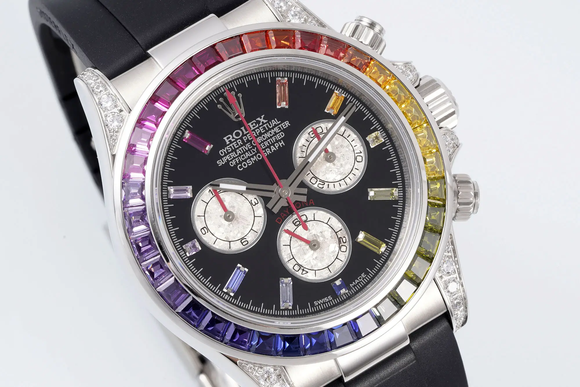 Premium Rolex Daytona Rainbow Rubber Strap replica 40MM Black Dial Edition