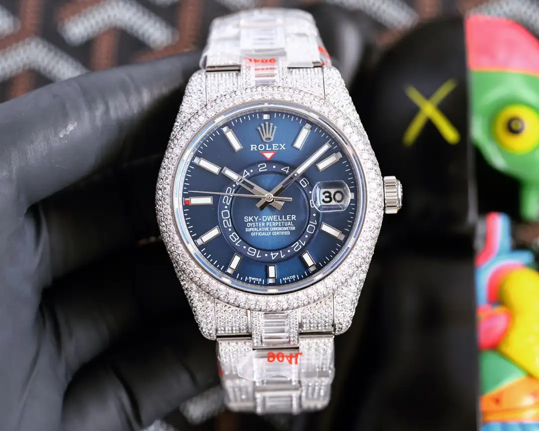 Majestic blue iced sky dweller replica 42MM Diamond Bracelet Edition